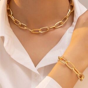 Elegant Gold Chain Necklace and Bracelet Set